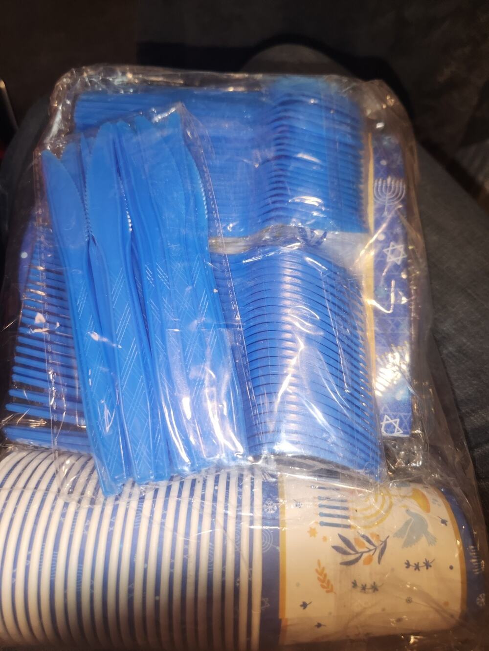 Hanukkah Party Supplies Set Blue Plastic Cutlery, Plates & Cups